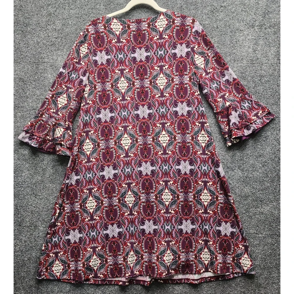 Chico's Women's Paisley Bell Sleeve Shift Dress Boho Stretch Lined Size 1 (8/10) - Picture 8 of 8